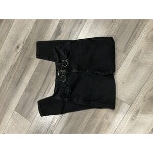 HT Denim Womens Hi-Rise Super Skinny Jeans Black O-Ring Triple Button‎ Size 7